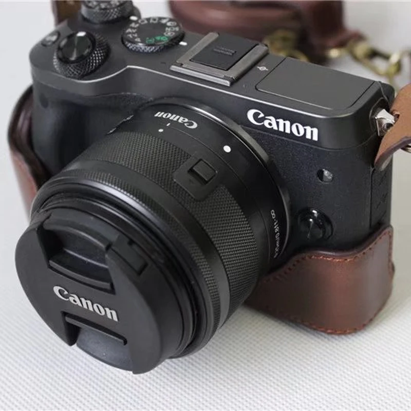 Для Canon EOS M6 Камера составляет 15-45 рабочих дней мм крышка объектива чехол роскошная кожаная сумка чехол нижней батареи вынимая direclty