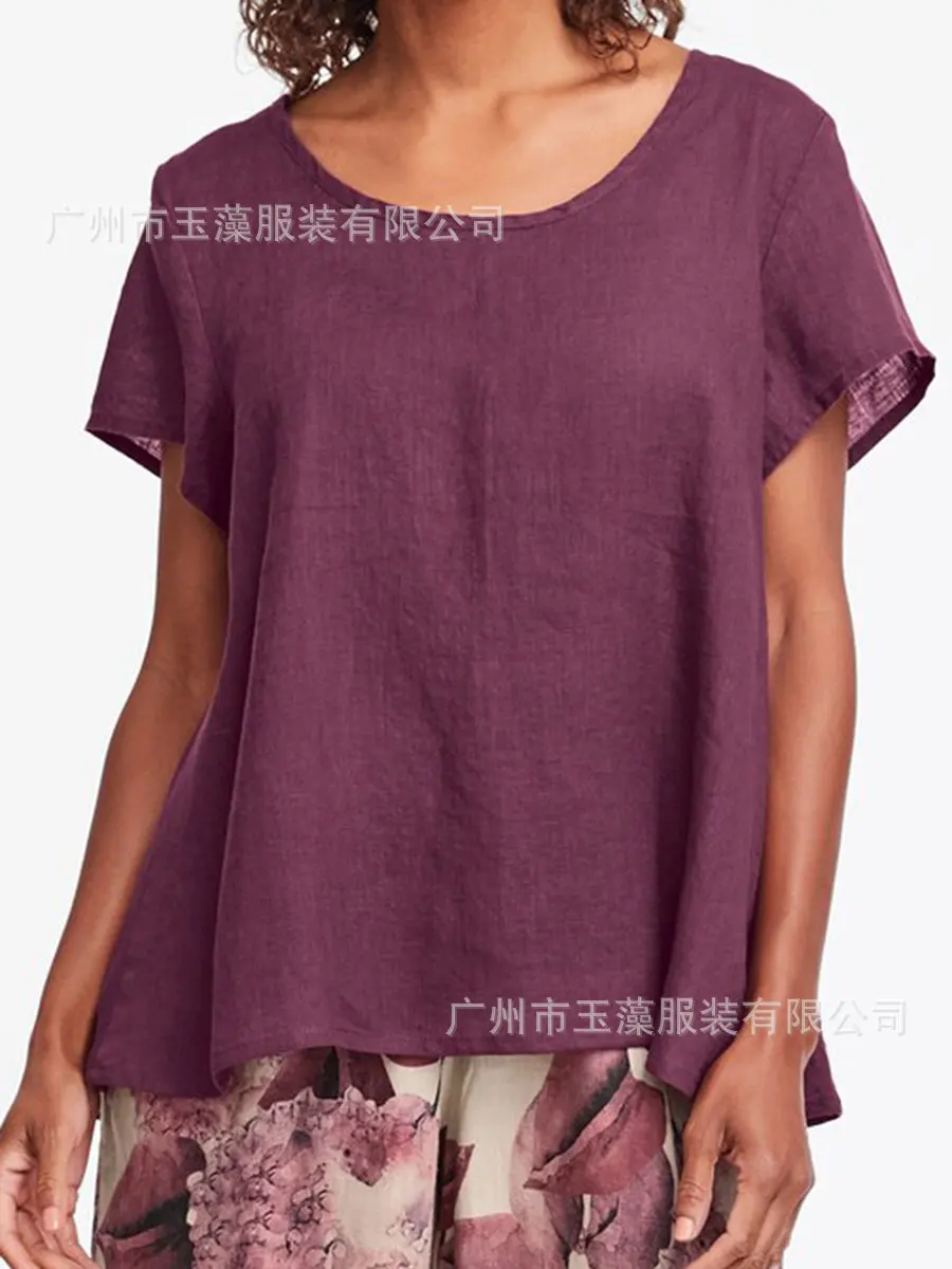 Женская хлопковая футболка размера плюс 6XL 7XL 8XL, фиолетовые летние однотонные футболки с коротким рукавом, свободные женские повседневные топы 52 - Цвет: Фиолетовый