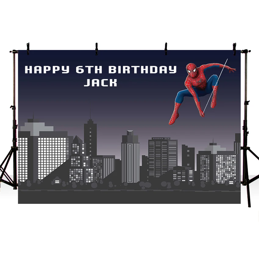 

Background Photography Cartoon Spiderman Backdrops Superhero Buildings Baby Shower Custom Photo Backdrop Background Vinyl
