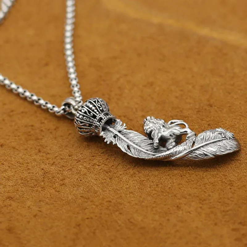 2016-Crown-lion-eagle-feather-pendant-Real-925-sterling-silver-jewelry-for-women-pendant-Silver-925 (1)