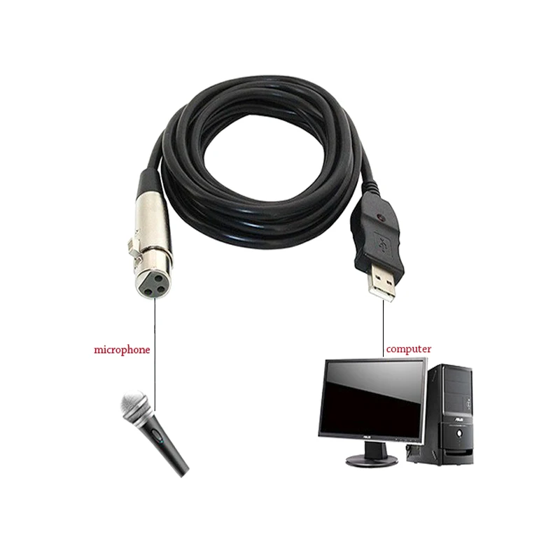 Высокое качество 3 м 9 футов USB-MIC черный микрофонный кабель USB штекер 3-контактный XLR Женский кабель Шнур адаптер микрофонная связь