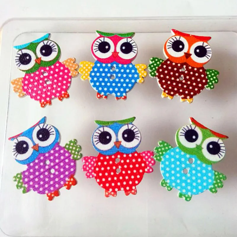 20Pcs 33x35mm Wooden Sewing Button Lovely Owl Button Mixed Color 2 Holes Scrapbooking Garment Clothes DIY Decor Buckles