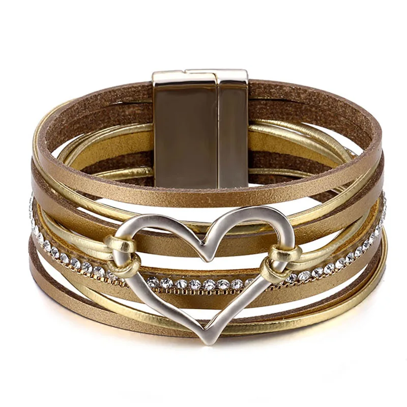 VKME золотой кожаный браслет женский браслет Национальный многослойный браслет и браслет модные вечерние ювелирные изделия - Окраска металла: ZL0000335