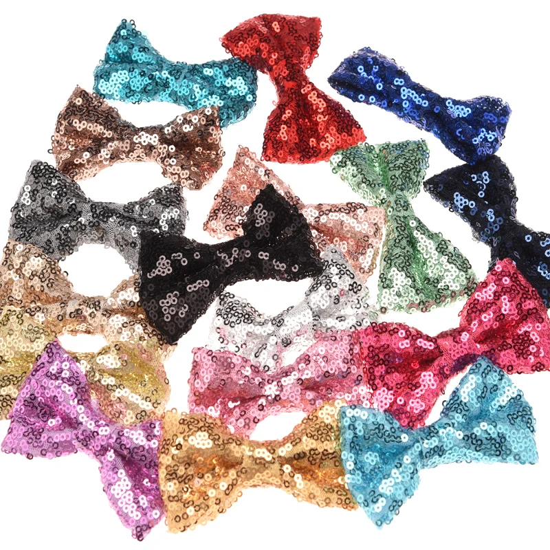 100PCS Glitter Hair Accessories Bow Sequin Bowknot Bling Bead Bow DIY