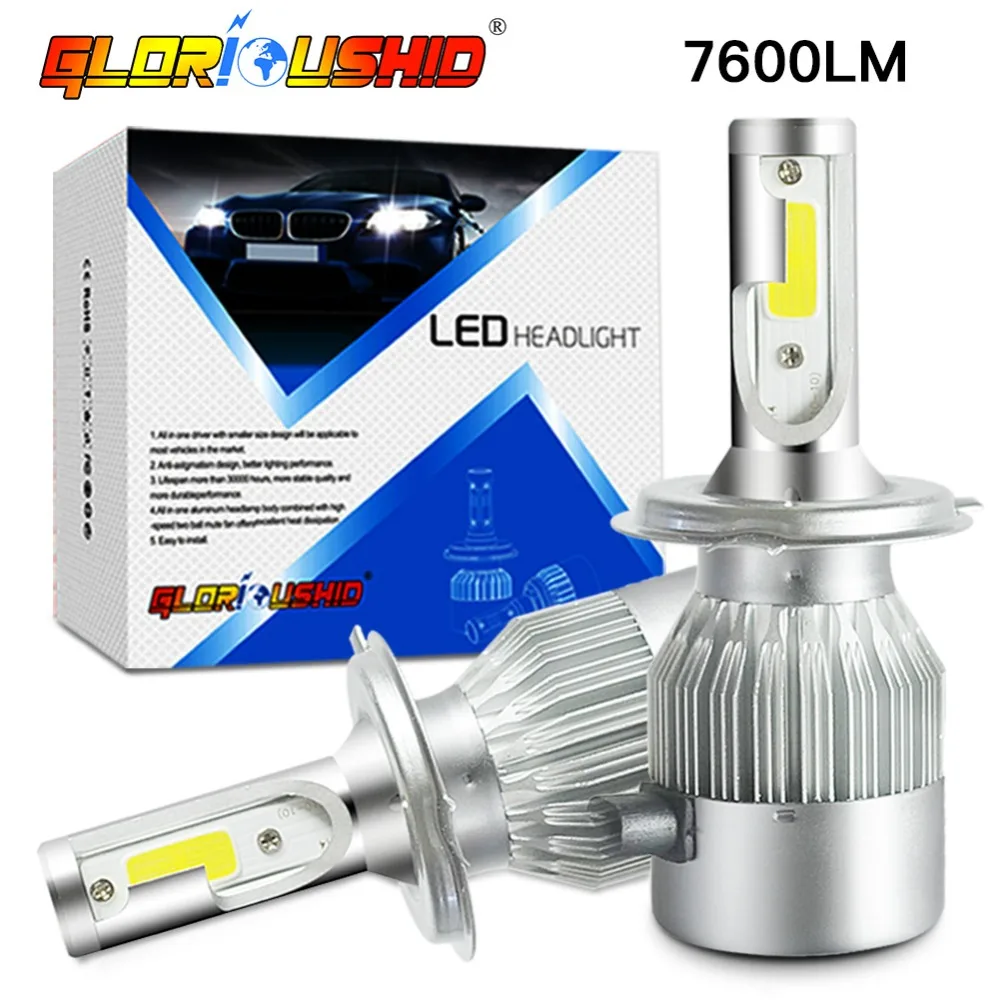 

One Pair H4 LED Bulb H1 H7 H11 H3 H9 HB4 HB3 9005 9006 Auto Car Headlight Bulbs 72W 7600LM Led Fog Light Lamp 6000k