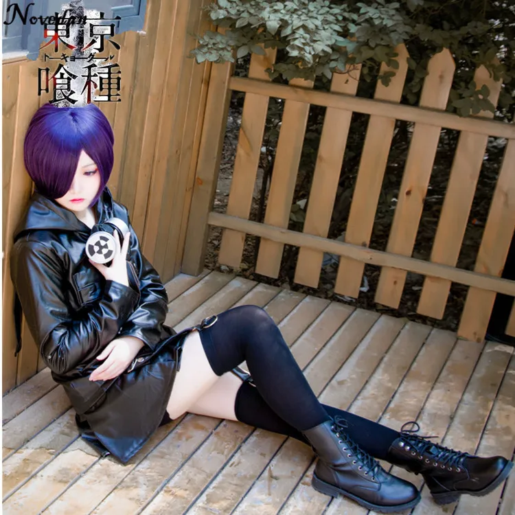 Японское аниме Токийский Гуль Touka Kirishima костюмы для косплея женские кожаные черные платья Толстовка Куртка чулки