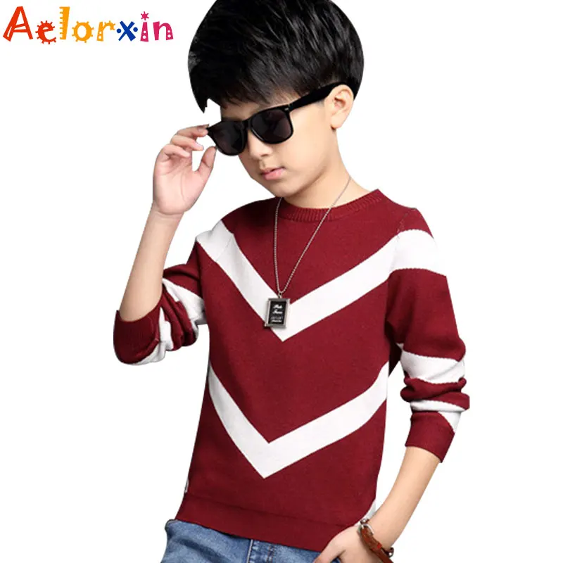 

Big Kids Sweaters for Boys Knitwear Child Print Geometric Pattern Tops Infant Knitted Clothes 8 9 12 14 15 Years Teenage Sweater