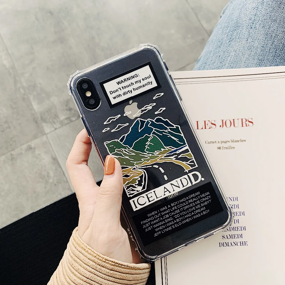 

KAIEN funny cute cartoon landscape iceland fashion soft TPU Mobile phone case for iPhone 6 6s 7 7plus 8 8plus X XR XS MAX cover