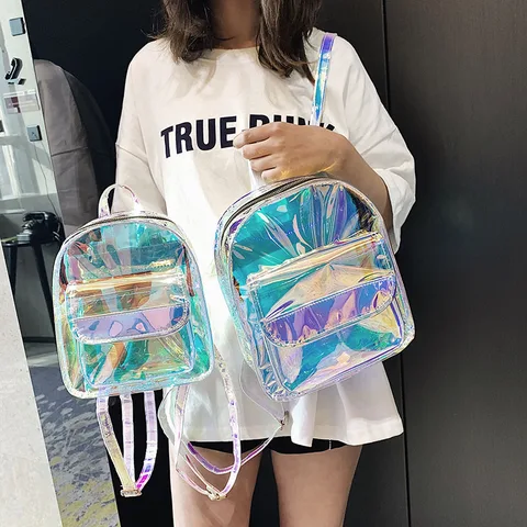Rosa de Prata a Laser Laser de Mochila Bolsas para Adolescentes Pacote de 2019 Doces Verão Cor Holográfica Transparente Backpack School Meninas
