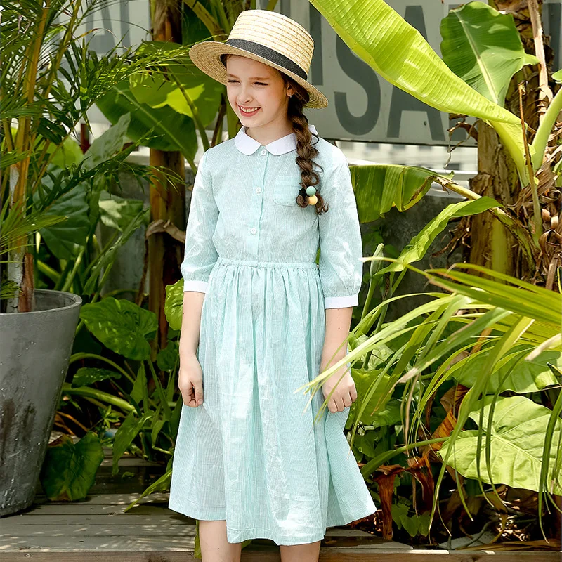 

Figwit Kids Summer Autumn Dresses For Girls Child Clothes 2018 Teenagers Teens Blue Green A Line Long Dress For Age 6 10 Years