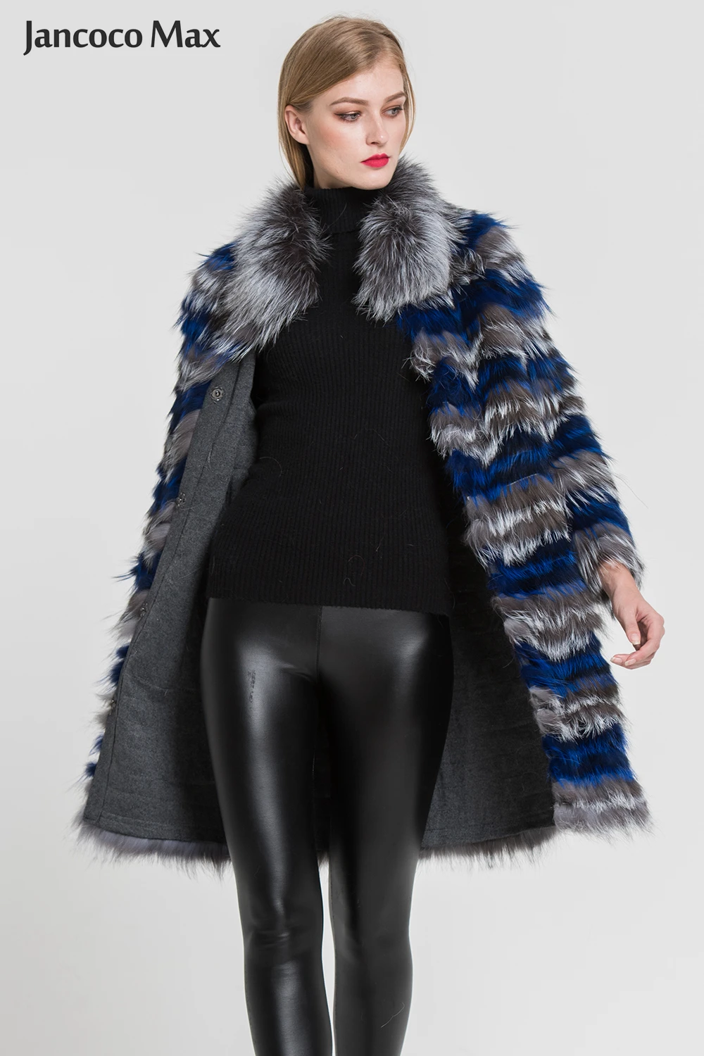 Дизайн, женское вязаное длинное пальто из натурального меха серебристой лисы, роскошная верхняя одежда из натурального меха, женская верхняя одежда высшего качества S7384