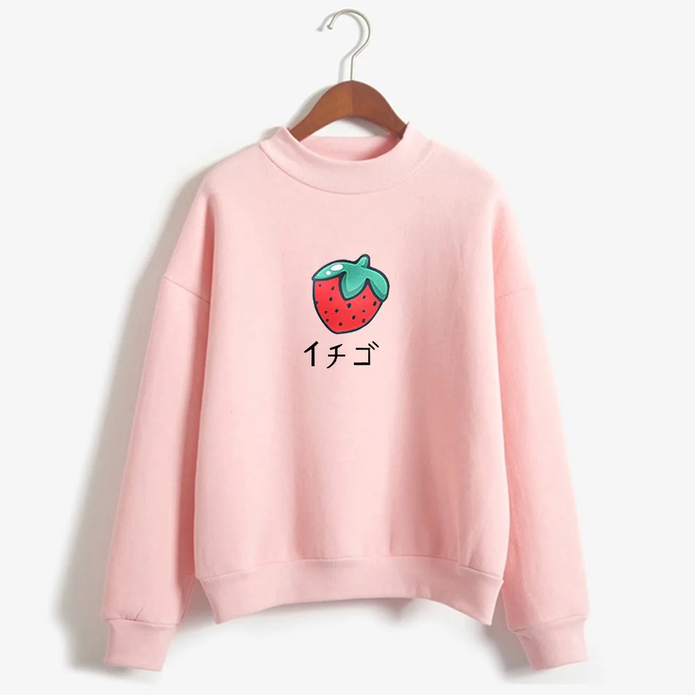 Япония сладкий стиль клубника Графический свитер и пуловер для женщин Весна Корея Мода Свободные женщин Kpop Толстовка Топы Tumblr - Цвет: Розовый