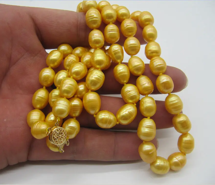 

fastreal charming 2 eows 11-13mm south sea yellow pearl necklace 18" 14KGP gold clasp