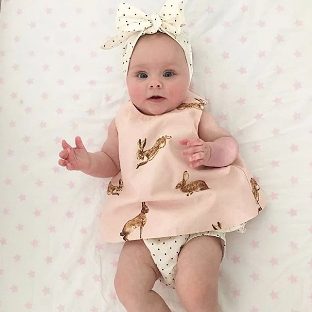 

Puseky 3PCS Newborn Toddler Baby Girl Clothes Set 2019 Summer Sleeveless Rabbit Printed Vest Back Cross Top+Ruffles Shorts Cloth
