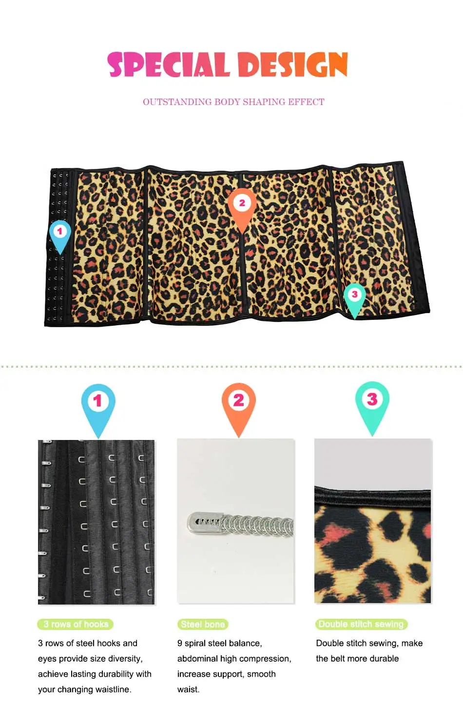 NB1055 01 Atbuty Leopard Waist Trainer Latex Waist Cincher Workout Steel Boned Corsets Body Shaper Girdles Slimming Underwear (2)