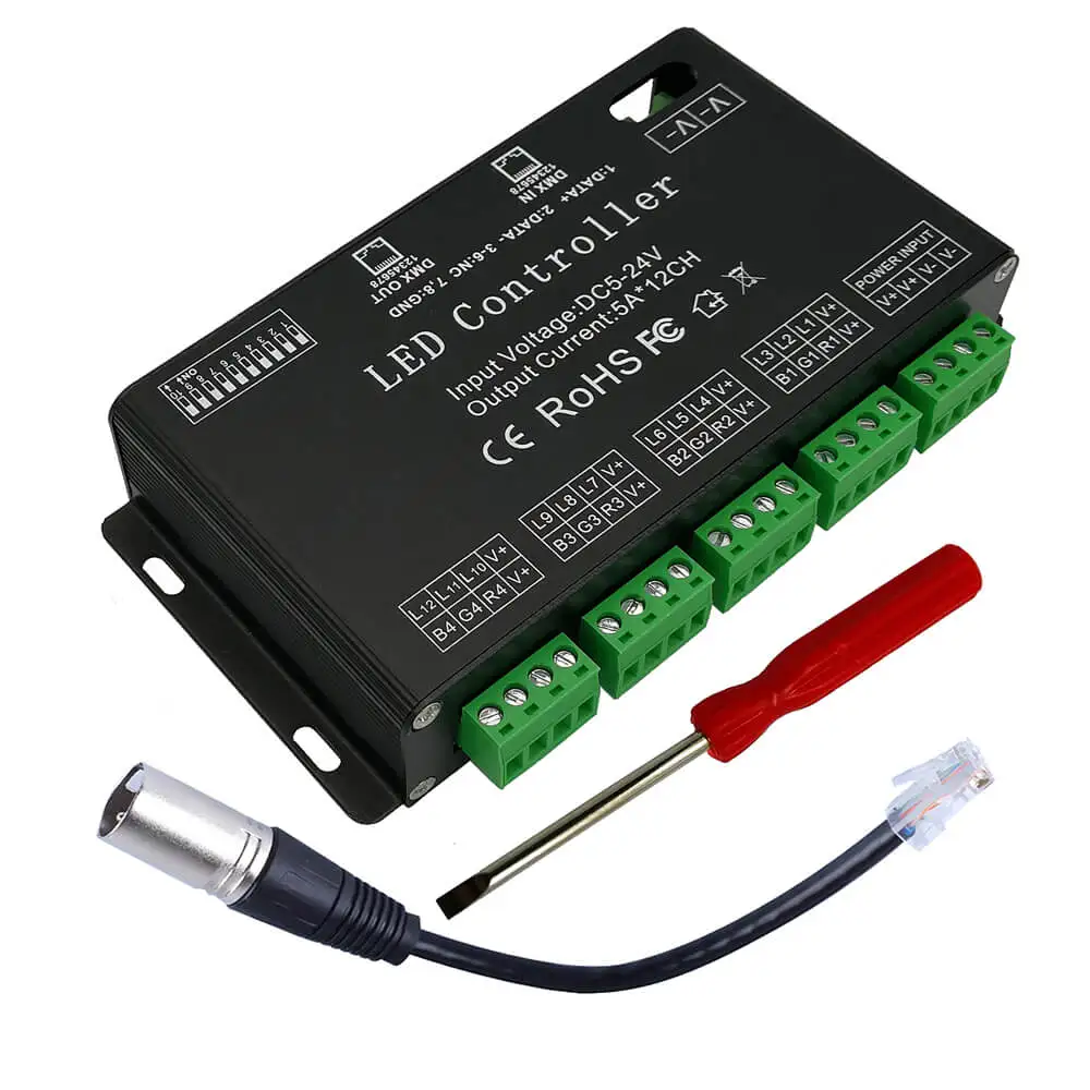 12 каналов DMX декодер DC5V 24V LED RGB контроллер ленты 12CH DMX512 высокой мощности 60A диммер