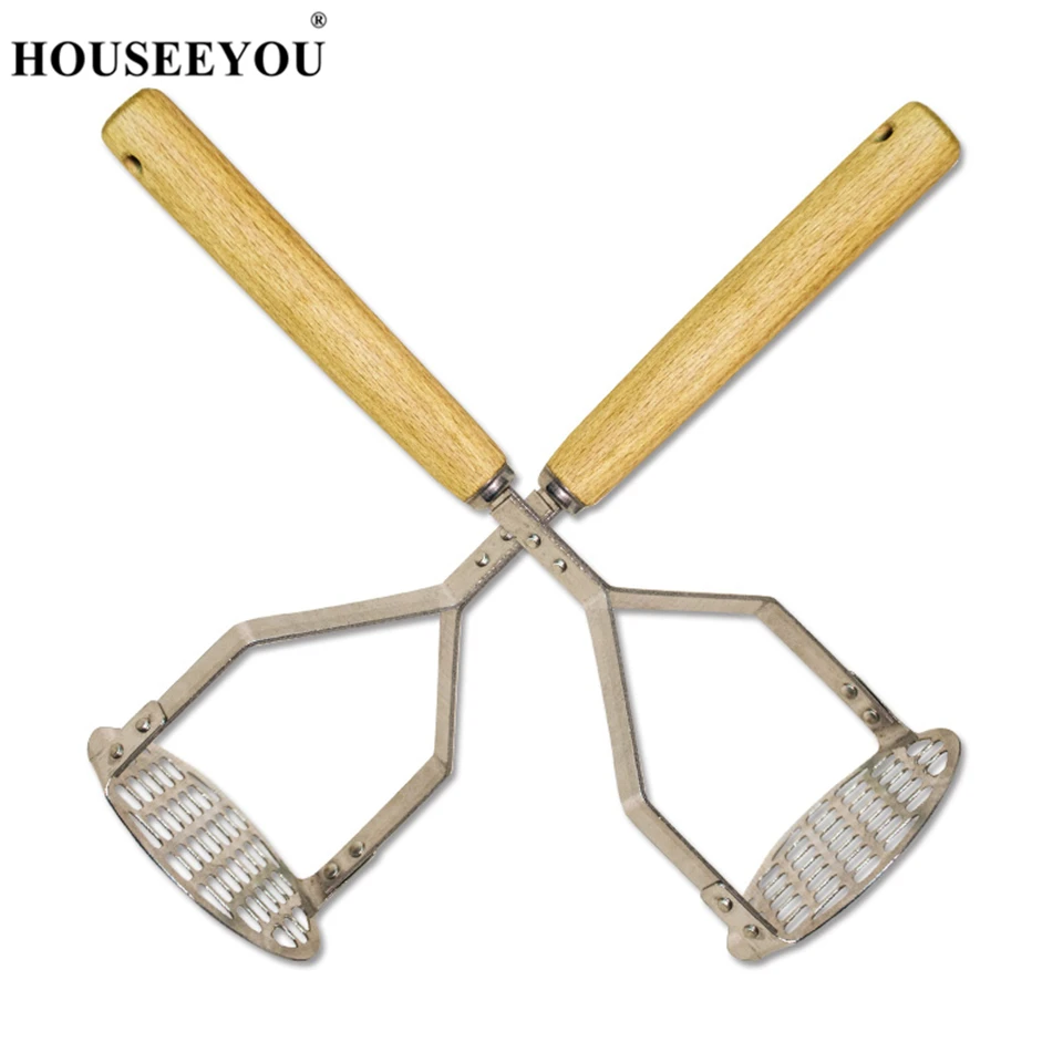 Houseeyou Japanese Wood Handle Stainless Steel Mashed Potato Masher