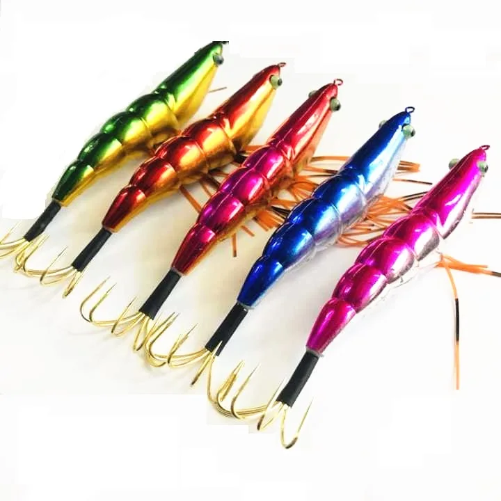 

20Pcs New Shrimp Fishing Lure 14CM 19G Squid Jigs Bait Artificial Wood Shrimp Jigging Squid Hook