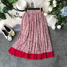 Элегантная Женская длинная юбка летнее богемное пляжное шифоновое платье с принтом Корейская эластичная юбка с высокой талией Повседневная трапециевидная плиссированная юбка