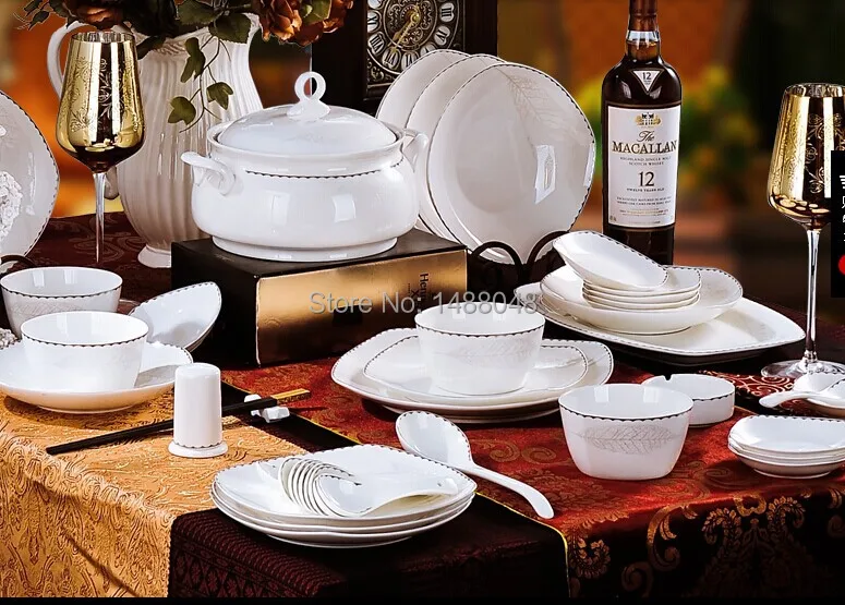 Jingdezhen ceramic crockery cutlery set 56 bone china tableware Korean