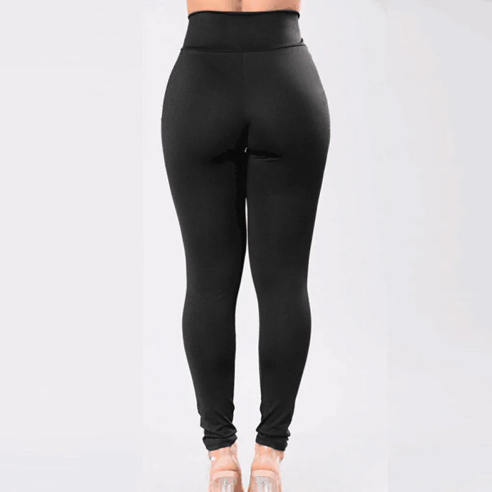 Женские компрессионные брюки для фитнеса, базовый слой, брюки, однотонные черные леггинсы,, повседневные, с высокой талией