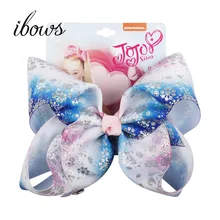 

7'' Large Rainbow Hair Bows Sparking Watercolor Winter Snow Printed Hairclip Girls Jumbo Bow Handmade Christmas Hair Accessories