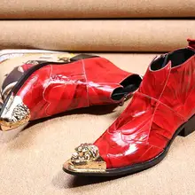 Западные мотоцикла ковбойские ботинки Мужские ботинки платье обуви Челси британский стиль красный мужские полусапоги из натуральной кожи оксфорды