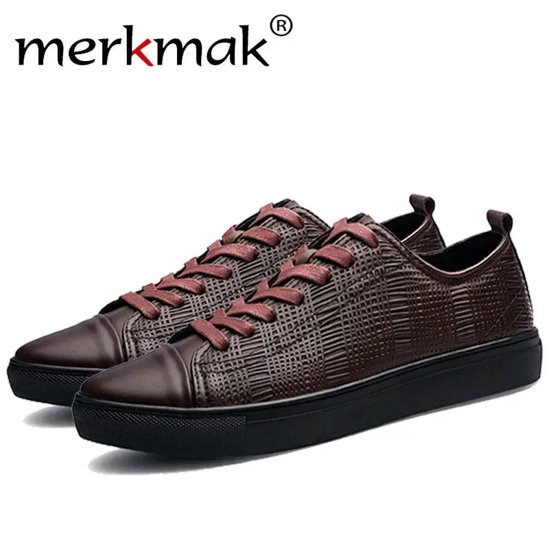 

Merkmak Trendy Casual Men Shoes Spring Autumn Breathable Leather Ankle Footwear Big Size 38-47 Man Flats Soft Footwear Wholesale