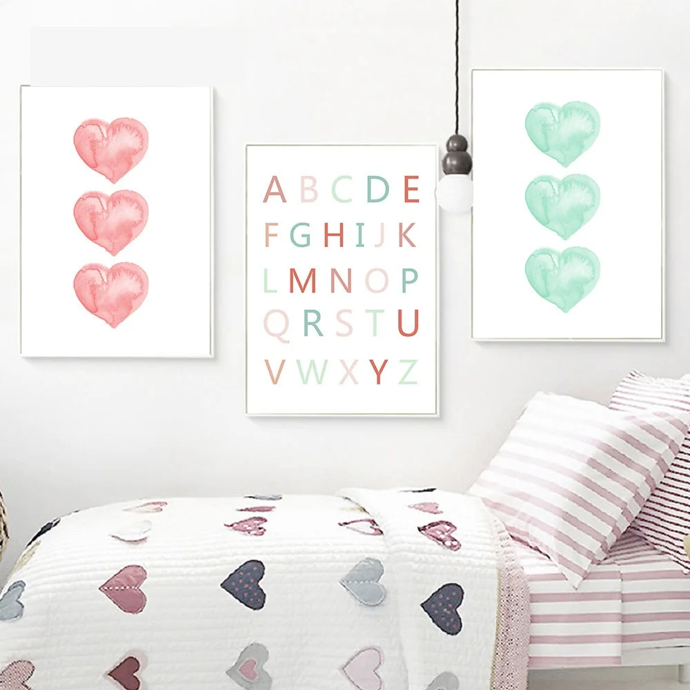Watercolor-Heart-A-to-Z-Alphabet-Wall-Art-Canvas-Posters-Nursery-Prints-Large-Canvas-Painting-Nordic(1)
