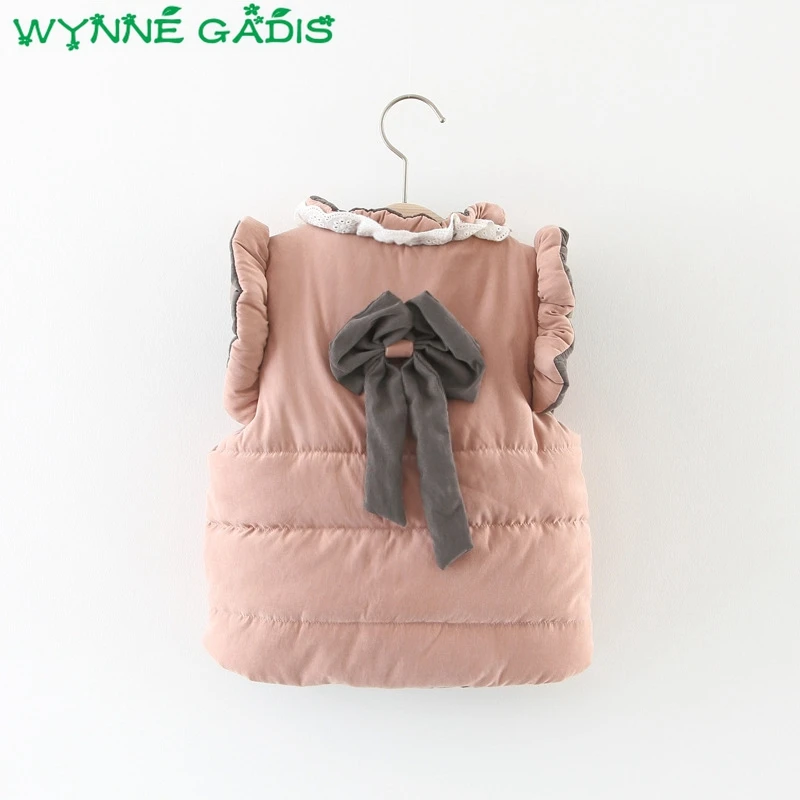 WYNNE GADIS/осенний однотонный хлопковый жилет принцессы без рукавов с бантом для маленьких девочек; детская верхняя одежда; casaco roupas de bebe