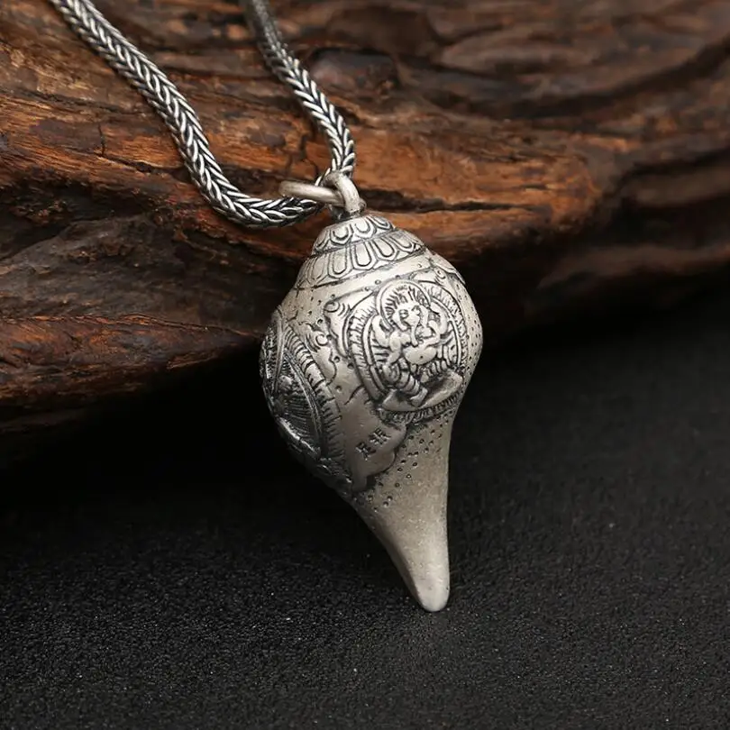 100% Pure Silver Buddhist Ganesh Buddha pendant good luck Wealth God pendant vintage Real 990 Silver Ganesha Buddha Amulet