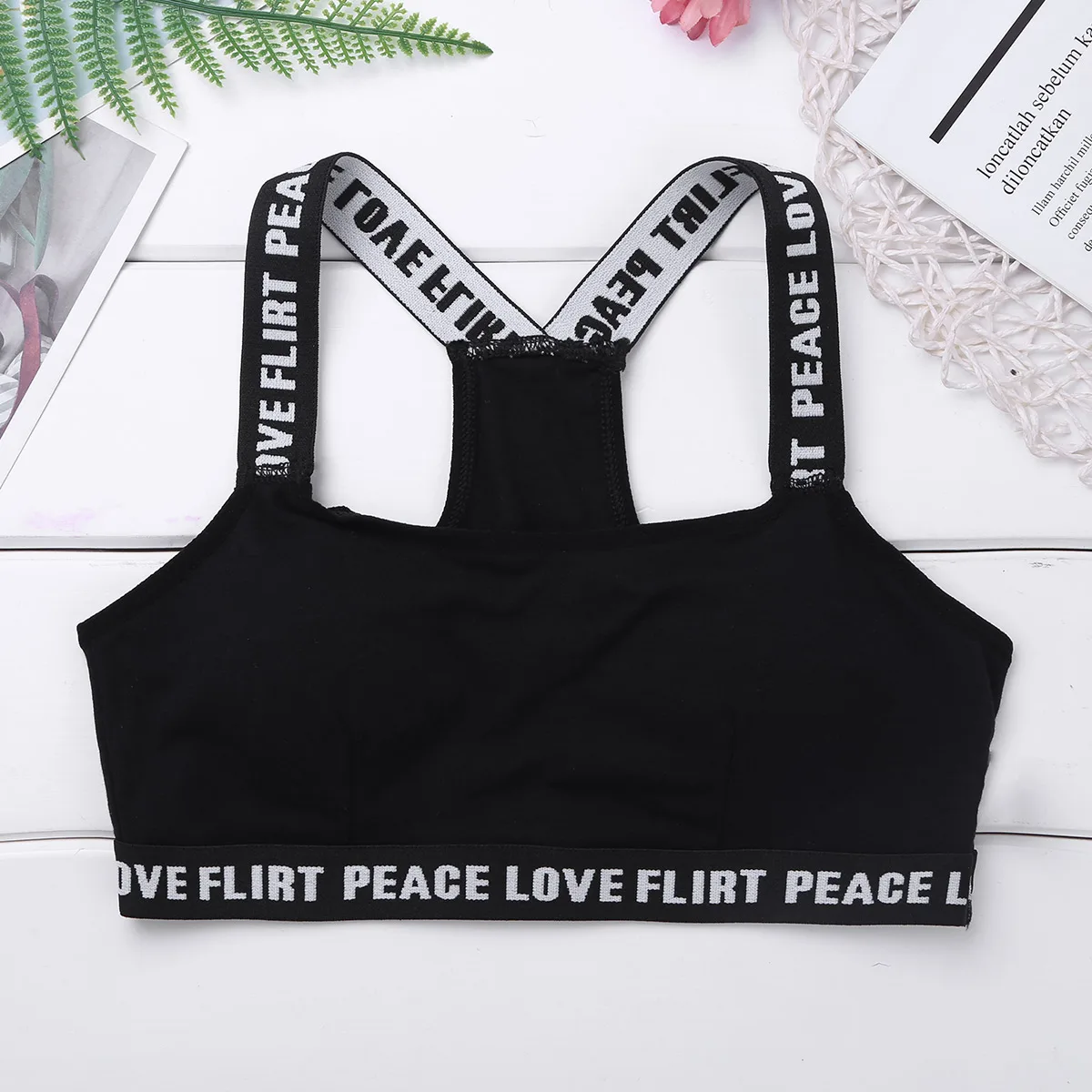 Teen Girls Soft Padded Cotton Letter Print Bra for Young Girls Puberty Growing Bras Underwear Training Bra Yoga Sports Gym Tops