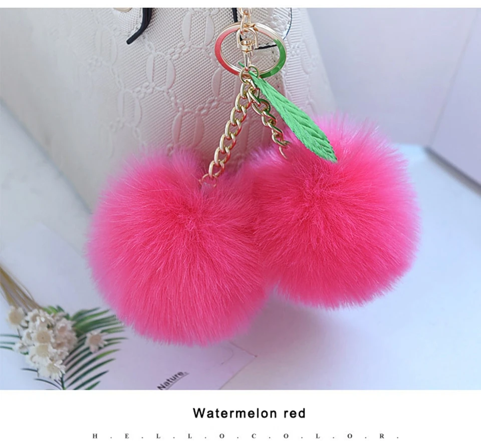 Корейский меховый брелок-помпон кролик мех мяч брелок для ключей porte clef pompom de fourrure сумка с помпонами Подвески вишня автомобильный брелок