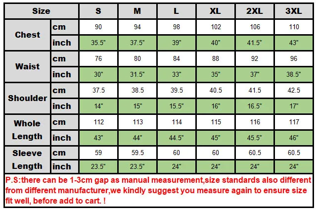 red goth size chart