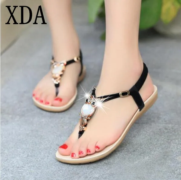 Женские сандалии XDA летние на плоской подошве Украшенные бусинами|flat sandals|fashion women