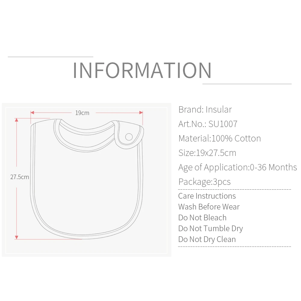 INSULAR 3 PCS 100% القطن الطفل المرايل مجموعة لينة الكرتون باندانا مريلة لصبي فتاة الوليد طفل مع زر الطفل الرعاية الاكسسوارات