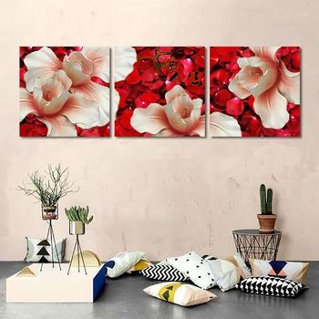 

Happy Life! Quotes Art Bedroom Decoration Painting Red Rose Petals Flower Landscape Wall Art Canvas Posters and Prints Picture