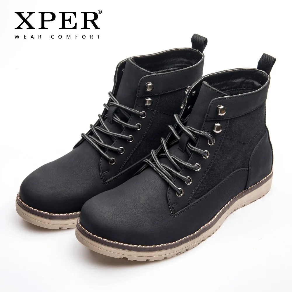 

XPER Brand NEW Boots Men Leather Warm Winter Shoes Black Casual Boots Autumn Waterproof Ankle Retro Boots Leisure Hot #XHY0444BL