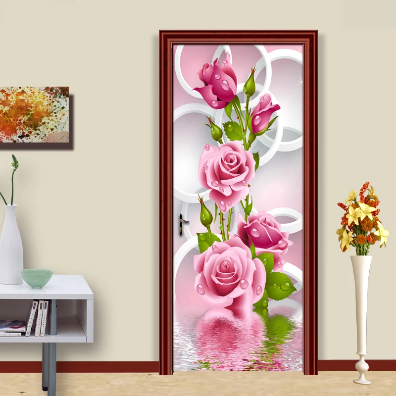 Modern Simple Romantic 3D Stereoscopic Circle Rose Flower Art Wall Mural Living Room Bedroom Door Sticker Wallpaper Home Decor modern talking romantic warriors cd