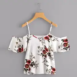 Горячая Распродажа Для женщин летние Повседневное шифон блузки 2018 Модная Повседневная Блузка с принтом v-образным вырезом с открытыми