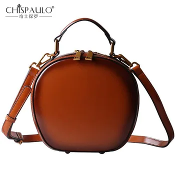 

Genuine Leather Women Handbag Fashion Designer Famous Brand Bag 2019 Oil Wax Leather Women Shoulder Bag Circular Women Totes Bag