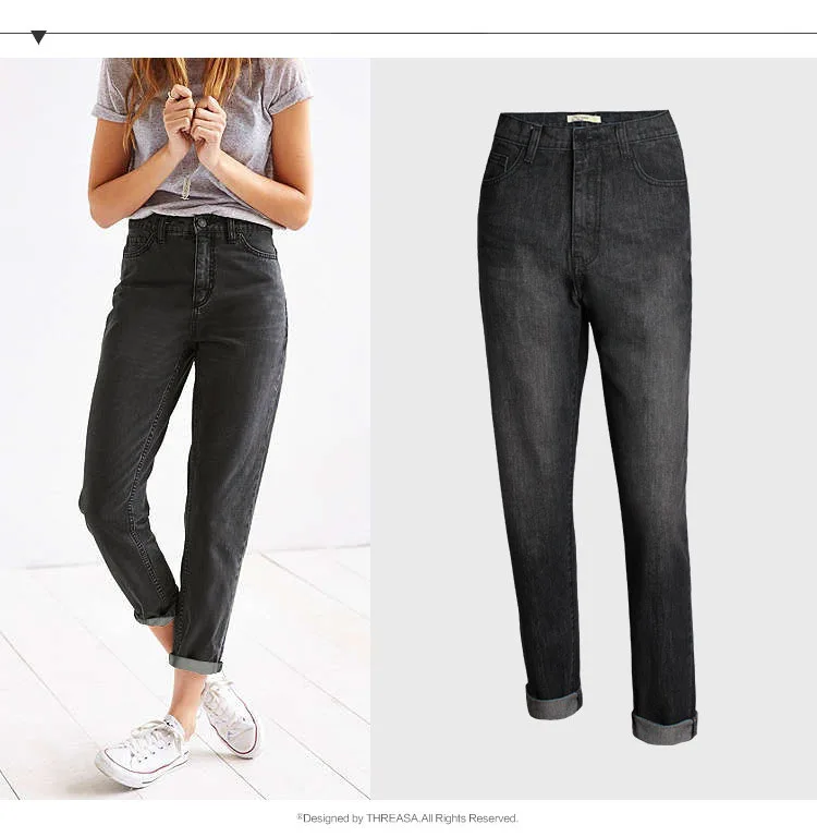 2019 Весенние новые тонкие бойфренды прямые брюки винтажные с высокой талией джинсы женские брюки полная длина брюки свободные ковбойские