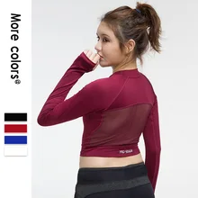 GXQIL женский короткий топ с длинным рукавом, рубашки для фитнеса, спортзала, йоги,, брендовая сухая Спортивная футболка, женские дышащие спортивные топы красного цвета