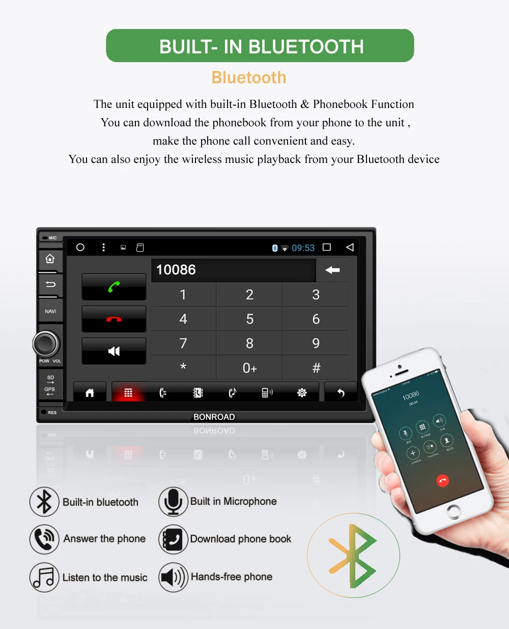 Perfect Bonroad 7" Android8.1 Car Multimedia Player GPS Navigation For Nissan For Kia For Hyundai Car autoradio Audio Stereo  (No DVD) 6