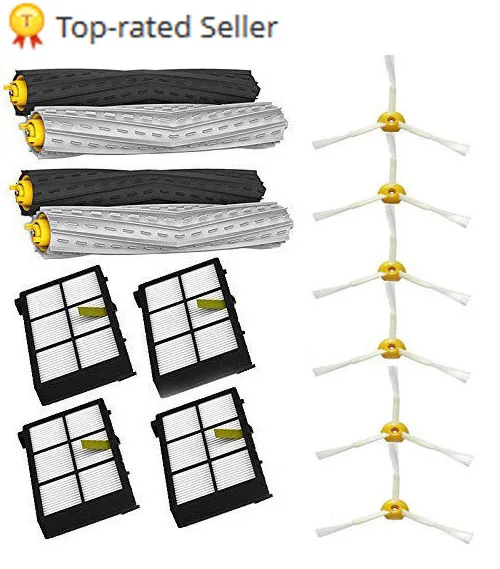 2 set Tangle-Free Debris Extractor + 4 Hepa filter + 6 side brush fit for iRobot Roomba 800 900 Series 870 880 980
