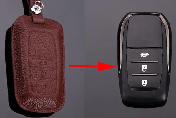 Чехол-держатель из натуральной кожи для ключей Toyota Crown eiz Highlander Landcruiser, 3 кнопки, сменный держатель для ключей