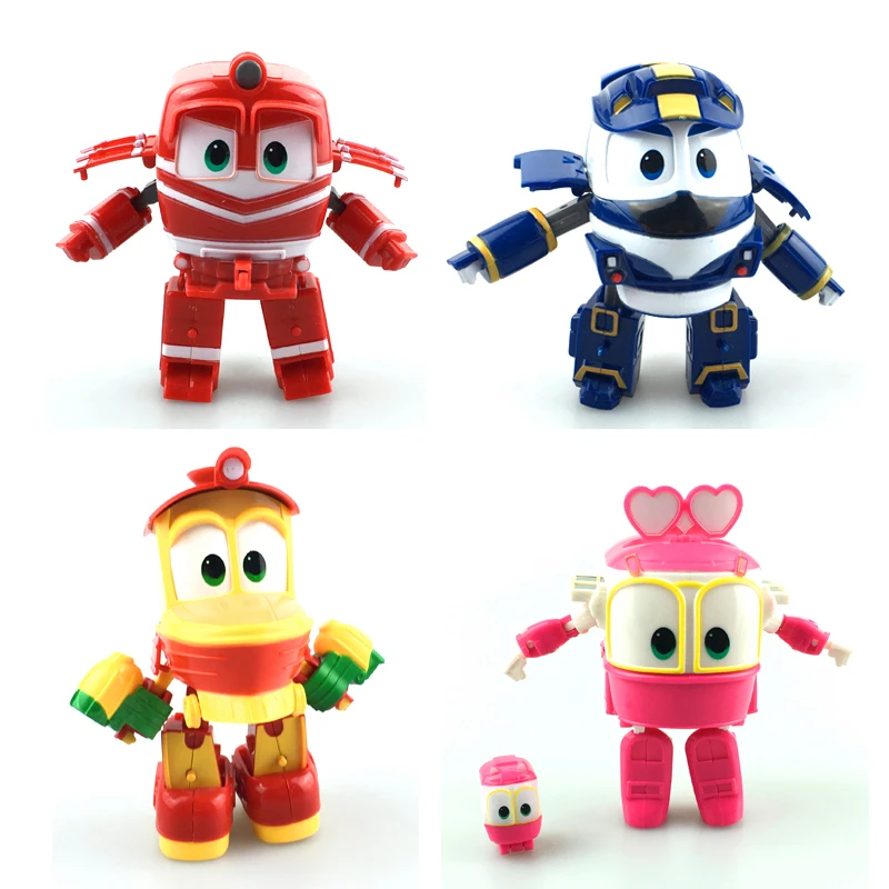 4pcs/set 12cm Robot Trains Transformation Kay Alf Dynamic Train Family Deformation Robot Train