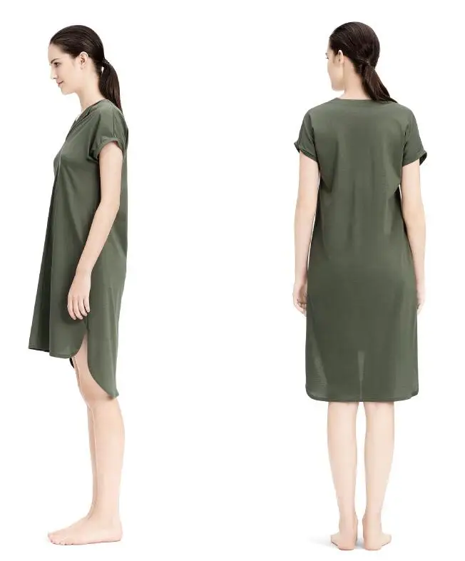 Лето Новое поступление женские хлопок ночная рубашка, пикантная Пижама с v-образным вырезом и коротким рукавом для отдыха из мерсеризованного хлопка ночная рубашка тонкий - Цвет: Армейский зеленый