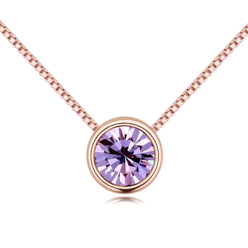 BAFFIN Простые Модные мини круглые подвески для женщин кристаллы от SWAROVSKI розового золота цвет цепи ожерелье ювелирные изделия - Окраска металла: violet