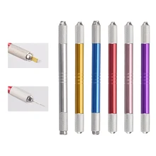 Ручная двойная головка Перманентная ручка для татуировки бровей Макияж Татуировка Машина микроблейдинг ручка круглые иглы